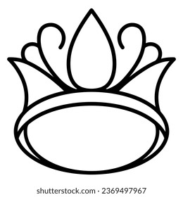 Diadem. A crown with a closed base. Sketch. Precious headdress with curls. Attribute of a royal person. Vector illustration. Doodle style. Outline on isolated background. Coloring book