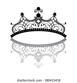 diadem. elegance feminine tiara with reflection. in black colour isolated on white background. vector illustration. 