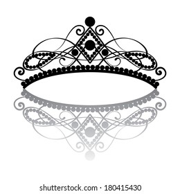 diadem. elegance feminine tiara with reflection. in black colour isolated on white background. vector illustration. 