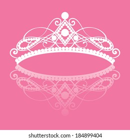 diadem. elegance feminine tiara with reflection. in white colour isolated on pink background.