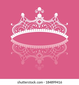 diadem. elegance feminine tiara with reflection. in white colour isolated on pink background.