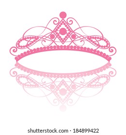 diadem. elegance feminine tiara with reflection. in pink colour isolated on white background.