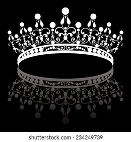 diadem. elegance feminine tiara with reflection. in white colour isolated on black background. vector illustration. 