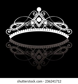 Diadem. elegance feminine tiara with reflection. in white colour isolated on black background. vector illustration. 