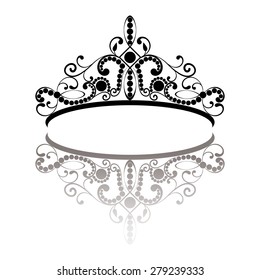 diadem. elegance feminine tiara with reflection. in black colour isolated on white background. vector illustration. 