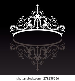 Diadem. elegance feminine tiara with reflection. in white colour isolated on black background. vector illustration. 