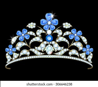 Diadem with a floral design of diamonds and sapphires 