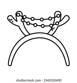 diadem horns with garland celebration merry christmas vector illustration thick line