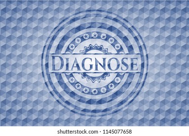 Diagnose blue emblem or badge with abstract geometric pattern background.