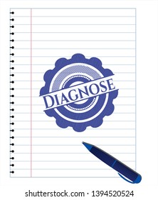 Diagnose draw with pen effect. Blue ink. Vector Illustration. Detailed.