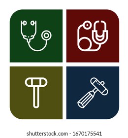 diagnose icon set. Collection of Stethoscope, Reflex hammer, Neurology reflex hammer icons
