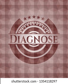 Diagnose red badge with geometric pattern background. Seamless.