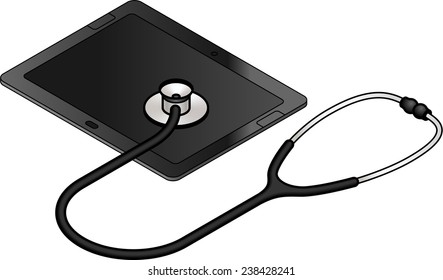 Diagnosis and analysis concept: tablet repair and troubleshooting.