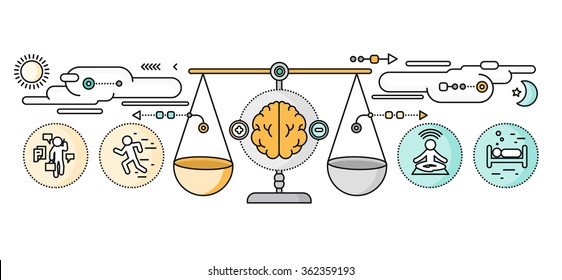 Diagnosis of brain psychology flat design. Psychiatry therapy, disorder and meditation, emotion stress, human mind health, intellect and medicine, mental and neurology. Set of thin, lines icons