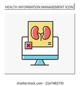 Diagnosis Color Icon. Unhealthy Kidneys Picture On Computer Screen. Bad Diagnosis. Health Care. Health Information Management Concept. Isolated Vector Illustration