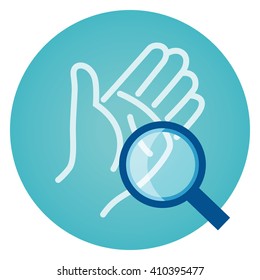 Diagnosis of hand skin vector icon. The magnifier can be moved