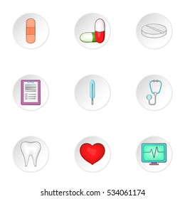 Diagnosis icons set. Cartoon illustration of 9 diagnosis vector icons for web
