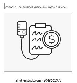 Diagnosis line icon. Bad diagnosis. Treatment checklist. Health care. Health information management concept. Isolated vector illustration. Editable stroke