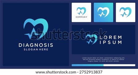 Diagnosis logo design with heart and pulse