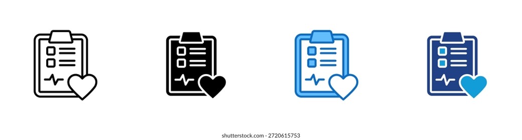 Vector de diseño de íconos de estilo múltiple: Portapapeles con un símbolo de corazón que muestra el examen del paciente, el informe médico y el diagnóstico de salud