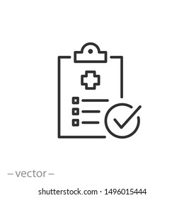 Diagnosis Report Icon, Medical File, Thin Line Web Symbol On White Background - Editable Stroke Vector Illustration Eps10