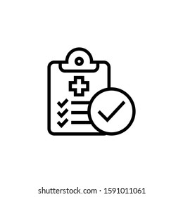 diagnosis report icon, medical file icon in outline style on white background