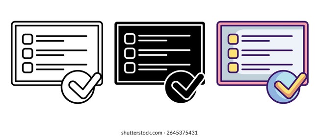 Ícone do relatório de diagnóstico representado por lista de verificação, descrição, Linha da mesa digitalizadora, Preenchida, Estilo de cor.
