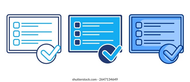 Ícone do relatório de diagnóstico representado por lista de verificação, descrição, azul tablet, dualline, estilo dualtone.