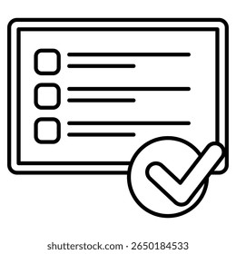 Ícone do relatório de diagnóstico representado por lista de verificação, descrição, estilo da linha da mesa digitalizadora.