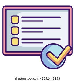 Ícone do relatório de diagnóstico representado por lista de verificação, descrição, estilo de cor linear da mesa digitalizadora.