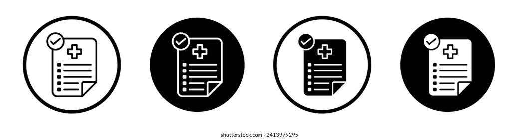 Symbol für den Diagnose-Bericht eingestellt. Klinische Arzt-Zwischenablage Vektorsymbol in einem schwarz gefüllten und umrissenen Stil. Diagnostikschild für medizinische Geräte.