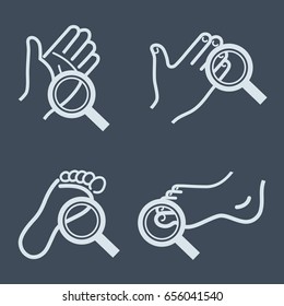 Diagnosis of skin and nail fungus vector icon, dark background