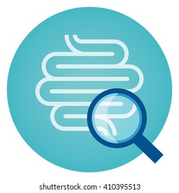 Diagnosis Of Small Intestine Vector Icon. The Magnifier Can Be Moved