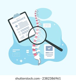 Diagnosis of spinal diseases. Treatment of back pain rheumatism deformities inflammation of the vertebrae. Skeletal surgeon. Vector illustration