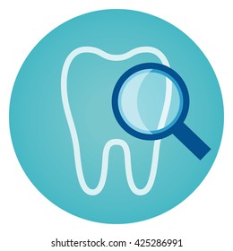 Diagnosis of tooth vector icon. The magnifier can be moved