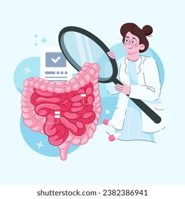 Diagnosis and treatment of intestines. Intestinal inflammation enteritis colitis dysbacteriosis. Healthy gut. Vector design