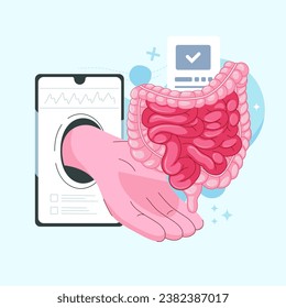 Diagnosis and treatment of intestines. Intestinal inflammation enteritis colitis dysbacteriosis. Healthy gut. Vector design