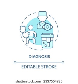 Diagnosis turquoise concept icon. Disease symptom. Laboratory test. Childhood illness. Health care. Medical consultation abstract idea thin line illustration. Isolated outline drawing. Editable stroke