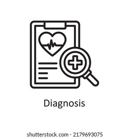 Ilustración de diseño de iconos del contorno del vector de diagnóstico. Símbolo médico sobre archivo EPS 10 de fondo blanco
