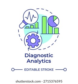 Icono de concepto multicolor de análisis de diagnóstico. Análisis de datos, evaluación del desempeño. Ilustración de línea de forma redonda. Abstractas idea. Diseño gráfico. Fácil de usar en infografía, presentación