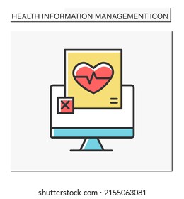 Diagnostic Color Icon. Cardiogram On Computer Screen. Heart Examination. Health Information Management Concept. Isolated Vector Illustration