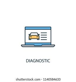 Diagnostic concept 2 colored line icon. Simple yellow and blue element illustration. Diagnostic concept outline symbol design from Car service set