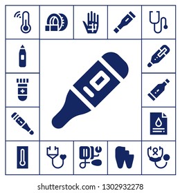  diagnostic icon set. 17 filled diagnostic icons.  Simple modern icons about  - Thermometer, Blood test, Tomography, Stethoscope, Radiography, Blood pressure, Broken tooth