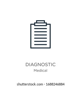 Diagnostic icon. Thin linear diagnostic outline icon isolated on white background from medical collection. Line vector sign, symbol for web and mobile
