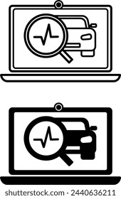 Diagnostic icons. Black and White Vector Icons of Computer Car Diagnostics. Car service concept