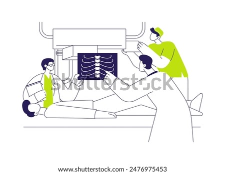 Diagnostic radiography abstract concept vector illustration. Group of hospital technicians deals with diagnostic radiography procedure, X Ray research, medical examination abstract metaphor.