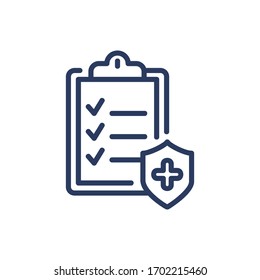 Diagnostic record thin line icon. Analysis and medical insurance concept. Medical report for insurance isolated outline sign. Vector illustration symbol element for web design and apps