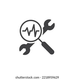 Diagnostic, repair service vector icon. filled flat sign for mobile concept and web design. Wrench  and magnifying glass glyph icon. Symbol, logo illustration. Vector graphics