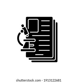 Diagnostic test black glyph icon. Examining, assessing and diagnosing illnesses, conditions in patients. Laboratory diagnostic services. Silhouette symbol on white space. Vector isolated illustration