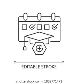 Diagnostic test pixel perfect linear icon. Students education. Examination. Measuring progress. Thin line customizable illustration. Contour symbol. Vector isolated outline drawing. Editable stroke